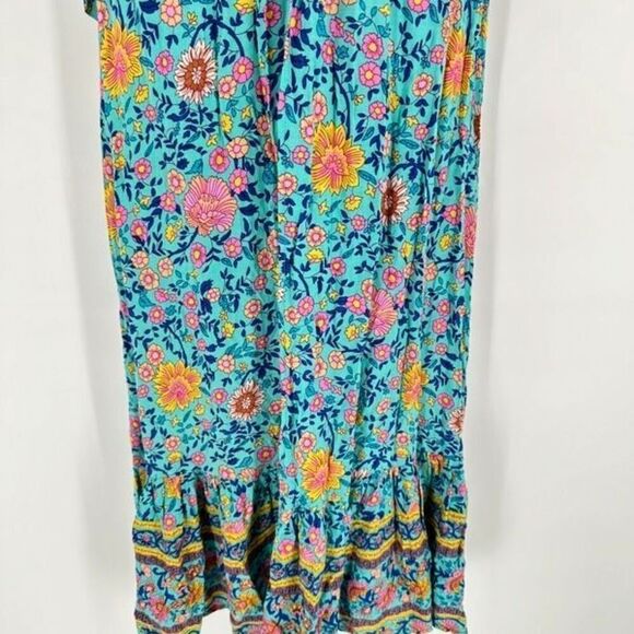 Boutique Short Sleeve Boho Floral Mixed Print Maxi Wrap Dress Boho Blue Small Ru - Picture 10 of 10